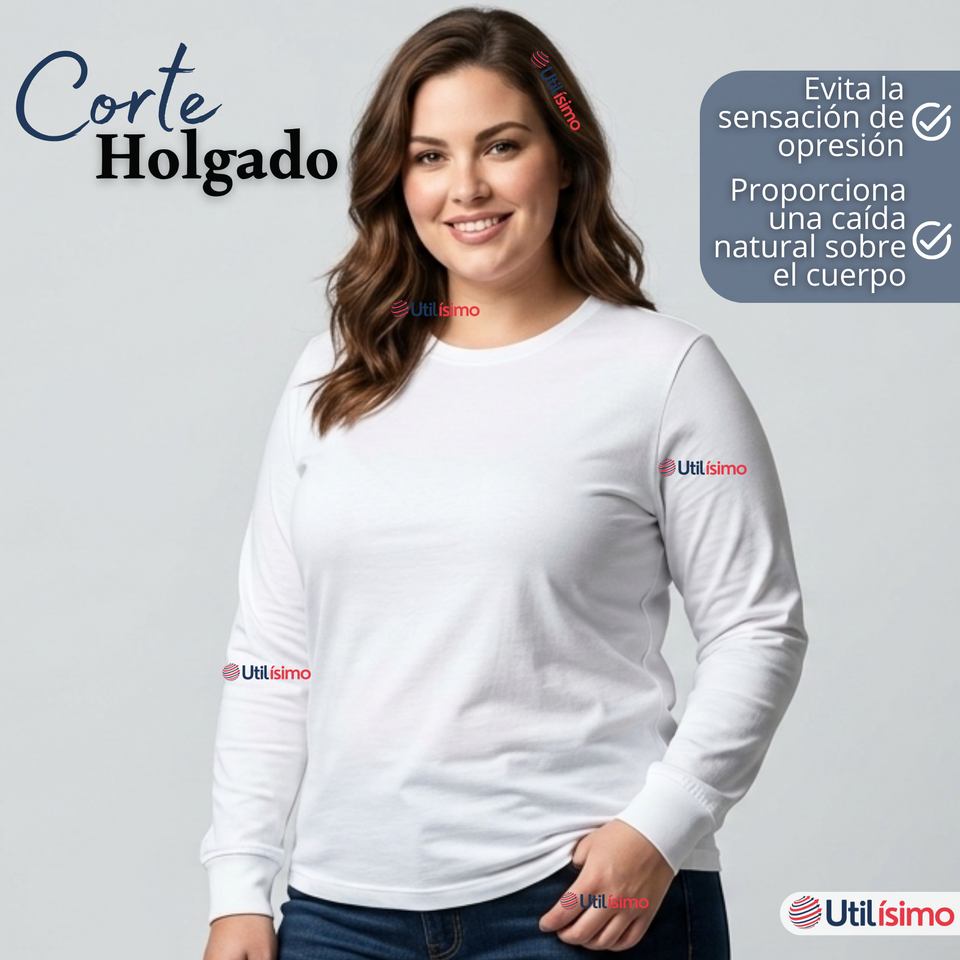 Pack 3 Camisetas Poleras 100% Algodón Basico Oversize Manga Larga Primera Capa Mujer