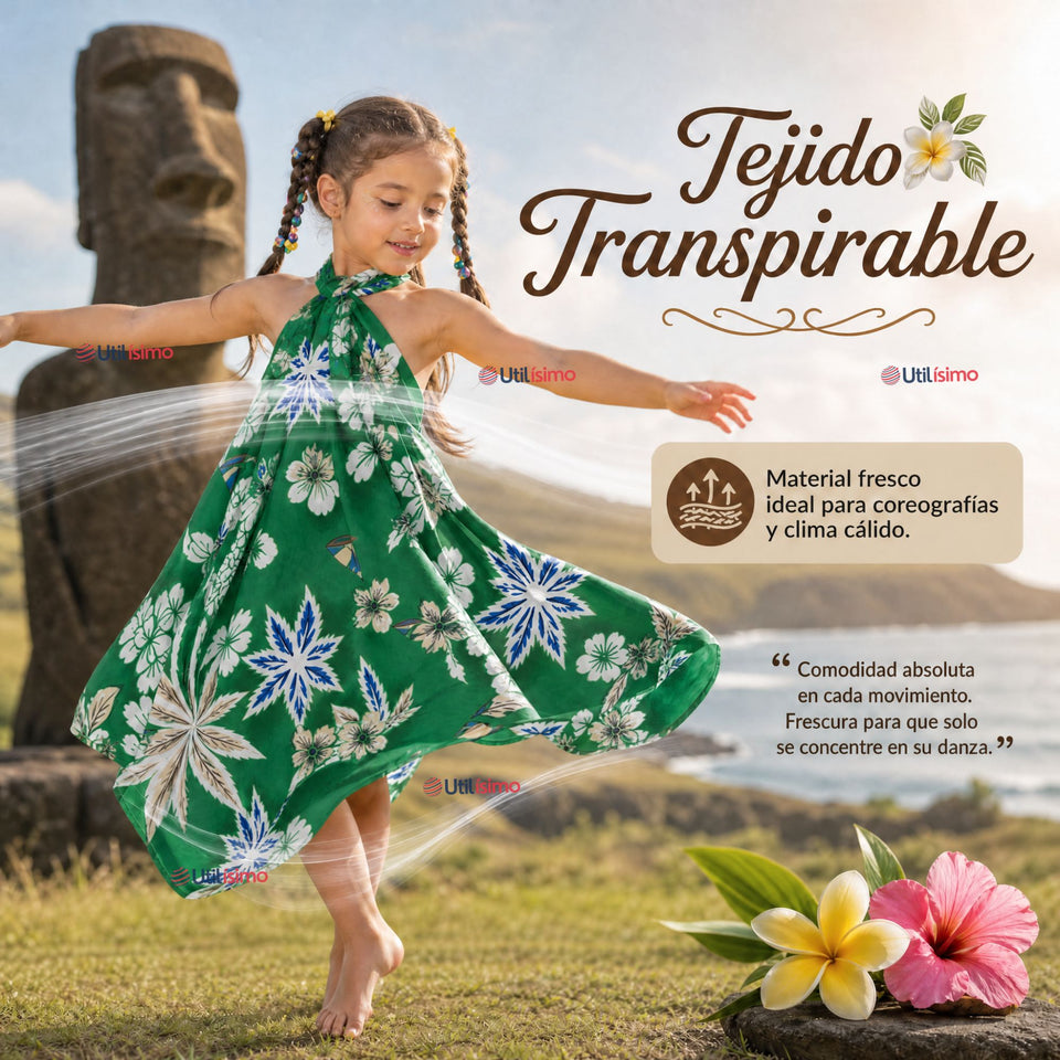 Pack 3 Pareos Pascuense Niña Hawaiano Surtidos Danza Fiestas Patrias