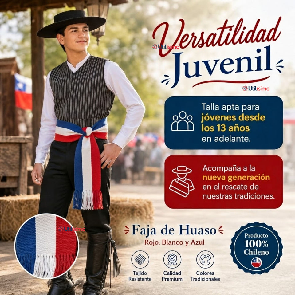 Faja Huaso Tricolor Chile Juvenil Fiestas Patrias Bailes Típico