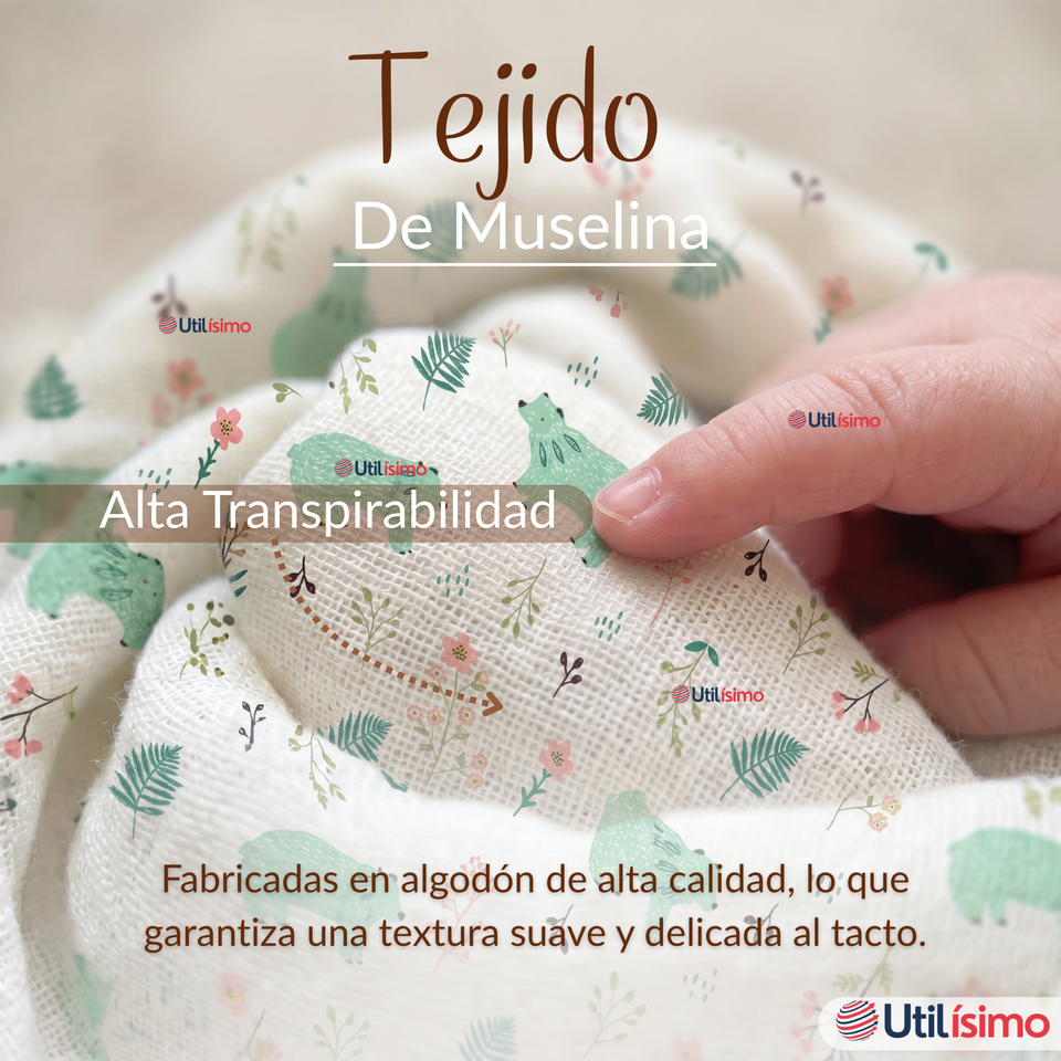Pack 6 Mantas Muselina 70x 70 CM Bebé Niño Multiuso 100% Algodón Colores Surtidos