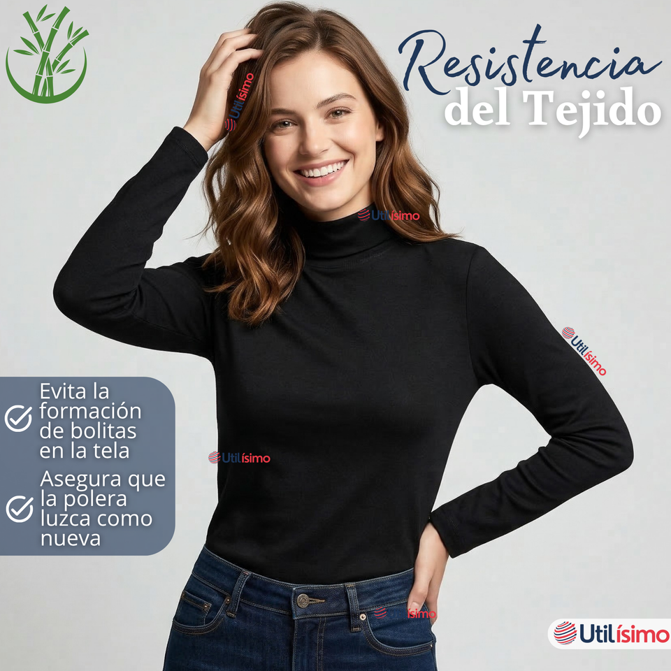 Pack 3 Camisetas Poleras Bambú Primera Capa Cuello Beatle Manga Larga Blanco Negro Mujer