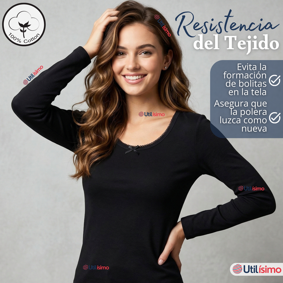 Pack 3 Camisetas Poleras Algodón Primera Capa Manga Larga Blanco Negro Mujer