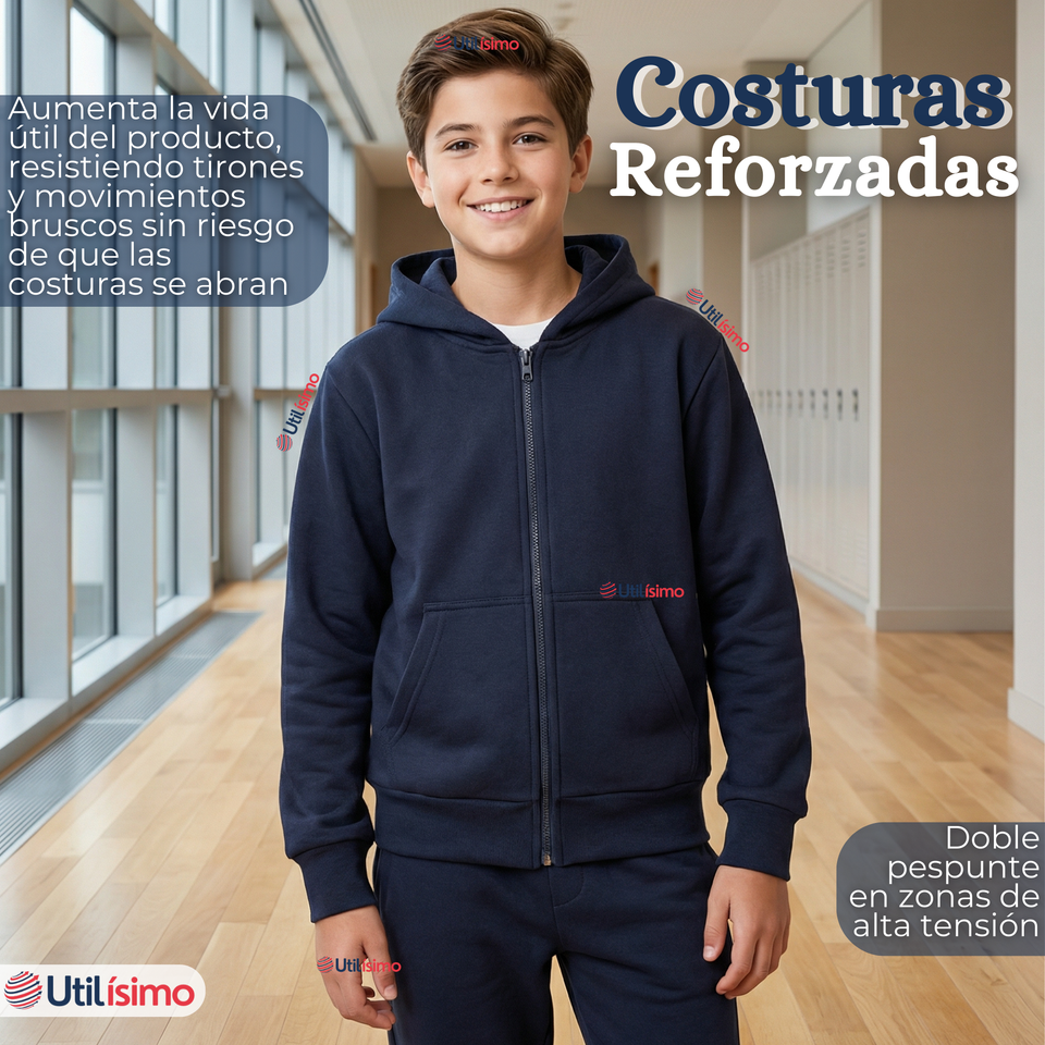 Conjunto Escolar Buzo Pantalón Y Polerón 100% Algodón Unisex Niños Azul 3 a 16 años