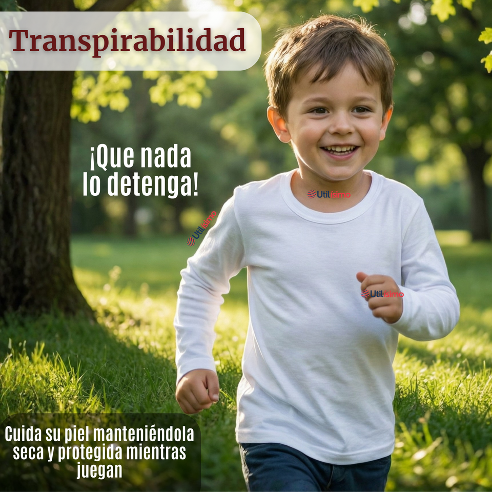 Camiseta Algodón Manga Larga Polera Primera Capa Blanco Niño