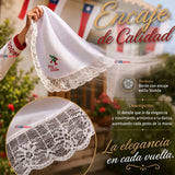 Pack 3 Pañuelos Cueca Bordado Viva Chile Con Encaje 44x44cm