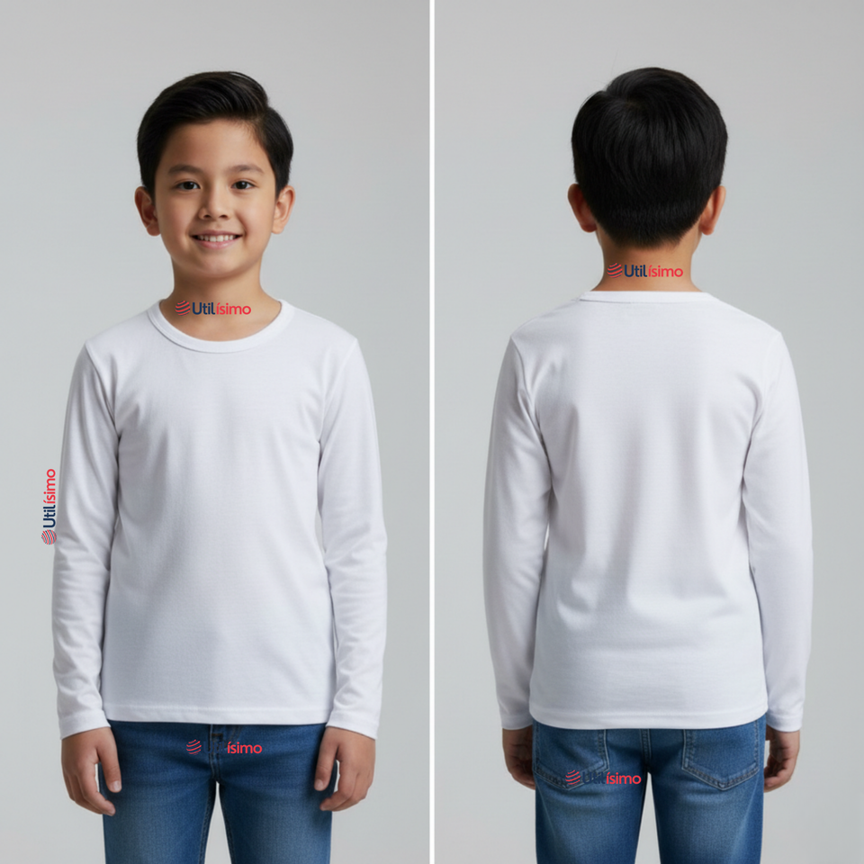Pack 6 Camisetas Algodón Manga Larga Polera Primera Capa Blanco Niño