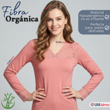 Pack 6 Camisetas Poleras Bambú Cuello V Manga Larga Con Encaje Colores Surtidos Mujer