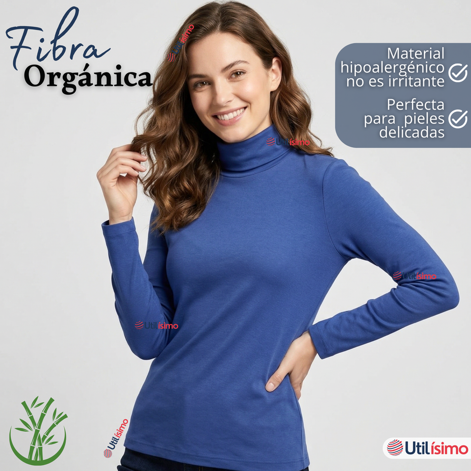 Camiseta Polera Bambú Primera Capa Cuello Beatle Manga Larga Colores Surtidos Mujer