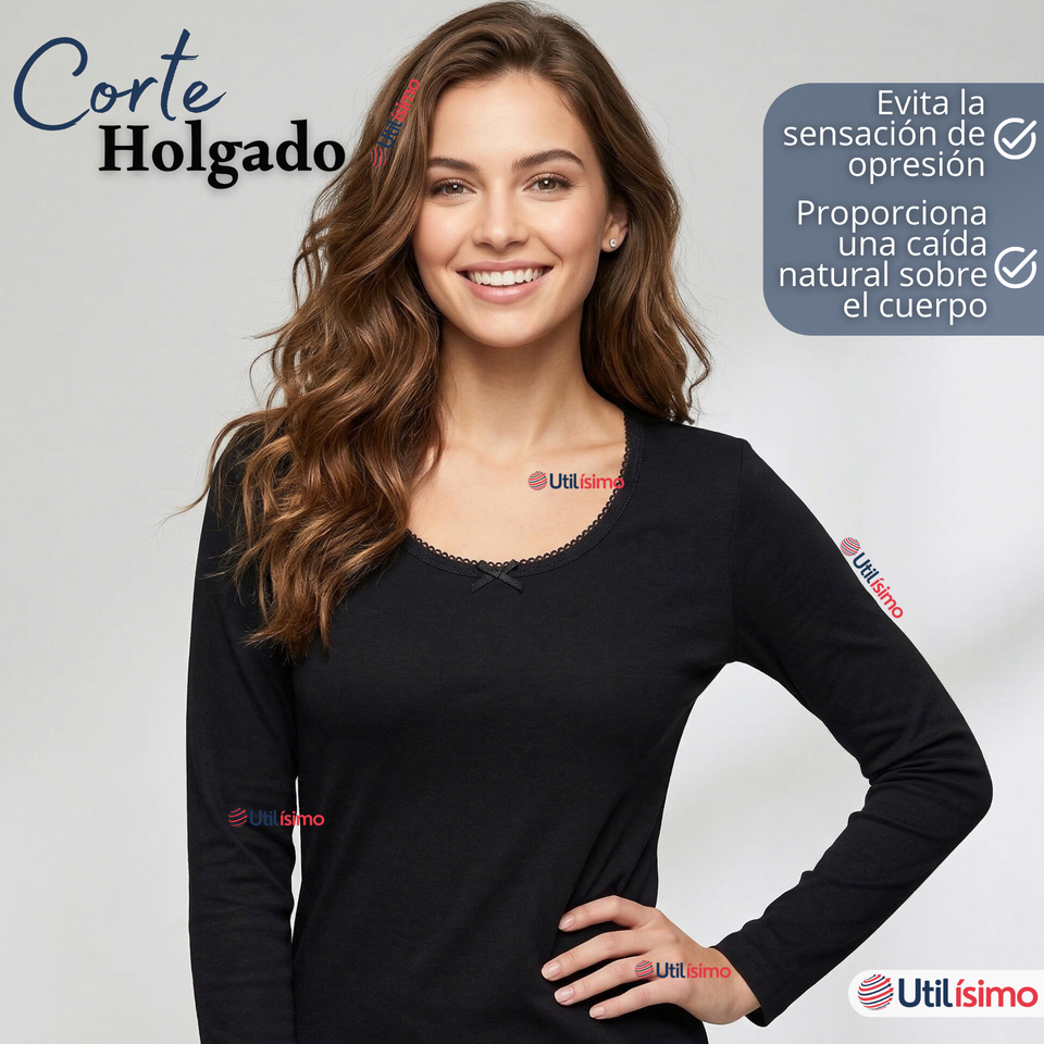 Pack 3 Camisetas Poleras Algodón Primera Capa Manga Larga Blanco Negro Mujer