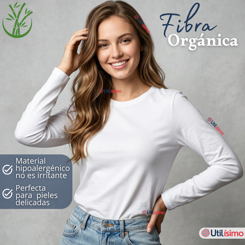 Pack 6 Camisetas Poleras Bambú Primera Capa Manga Larga Blanco Negro Mujer