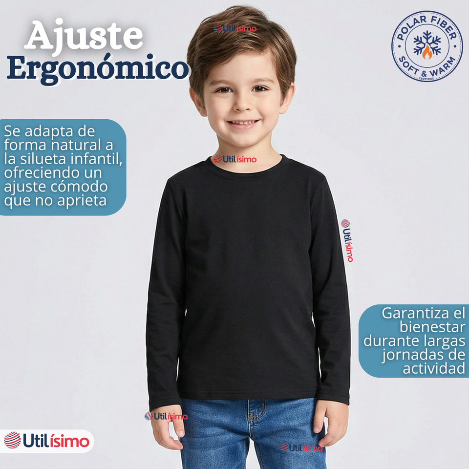 Polera Camiseta Polar Primera Capa Cuello Redondo Manga Larga Colores Surtido Niño
