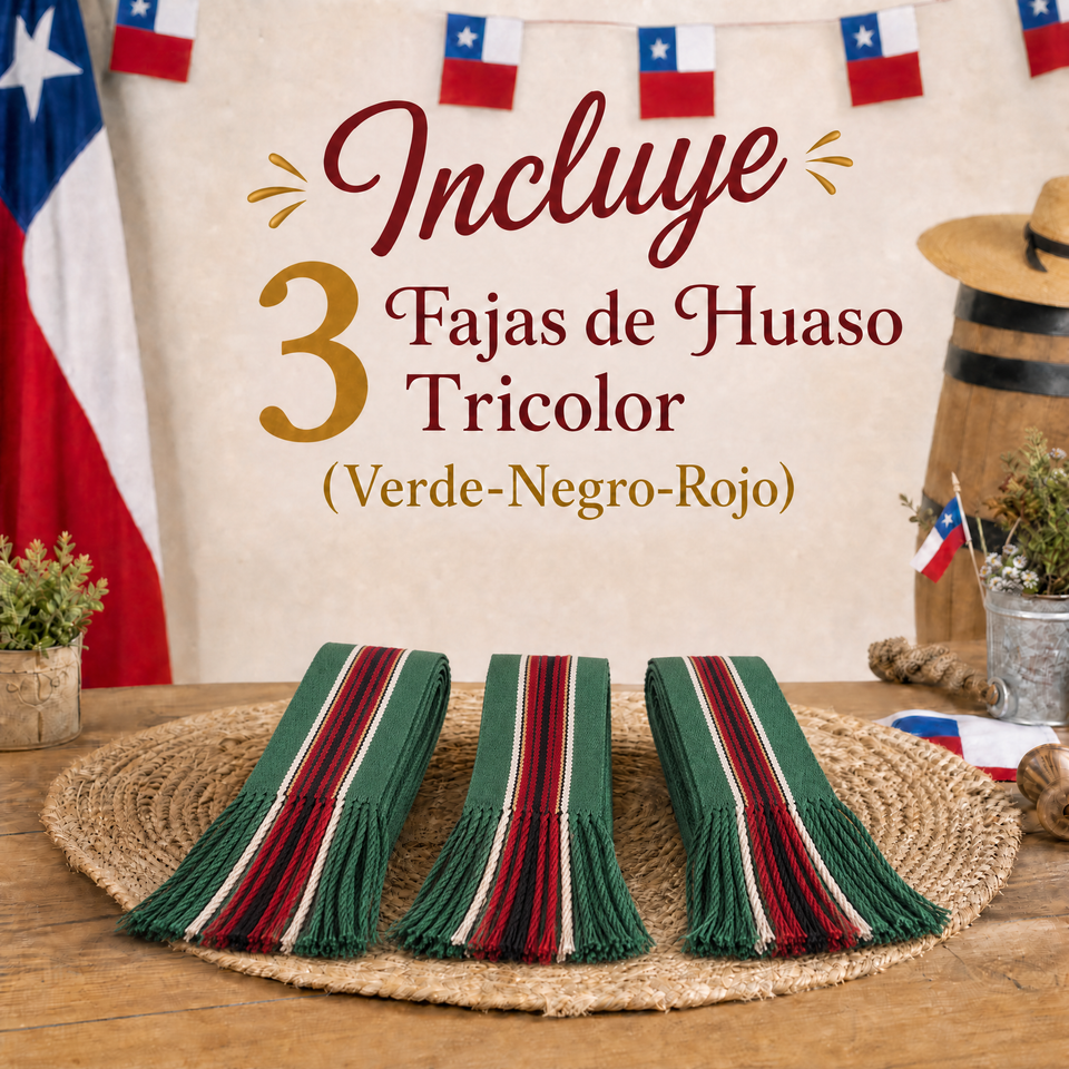 Pack 3 Fajas Huaso Juvenil Fiestas Patrias Bailes Típico Verde Multicolor