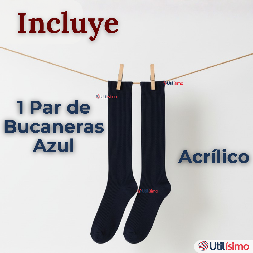 Bucaneras Escolares 1  Par Calcetines Acrílico Azul Premium Niña y Juvenil