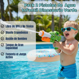 Pack 2 Pistolas Lanza Agua Dinosaurio Color Verde Juguete 40cm Niño