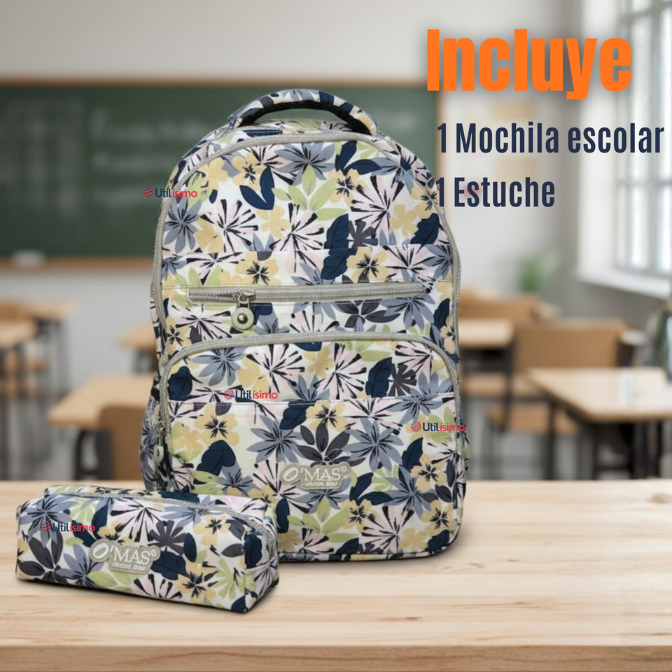Mochila Escolar Con Estuche 46cm Poliéster Impermeable Niña Juvenil