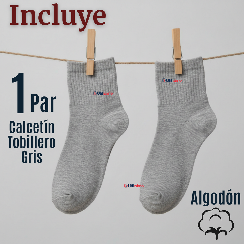 Calcetín Tobillera Corto Algodón Color Gris Niña y Niño