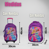 Mochila Escolar Con Ruedas + Estuche + Lonchera Poliéster Princesas Niña