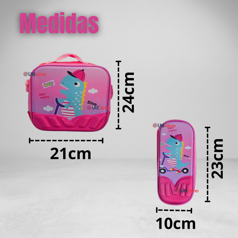 Mochila Escolar Con Ruedas + Estuche + Lonchera Poliéster Niña