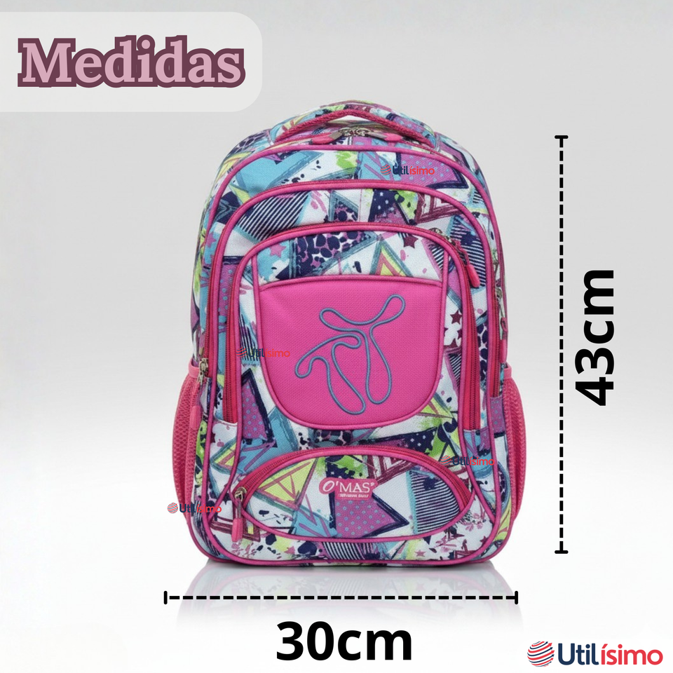 Mochila Escolar Con Estuche 43cm Tela Oxford Impermeable Niña