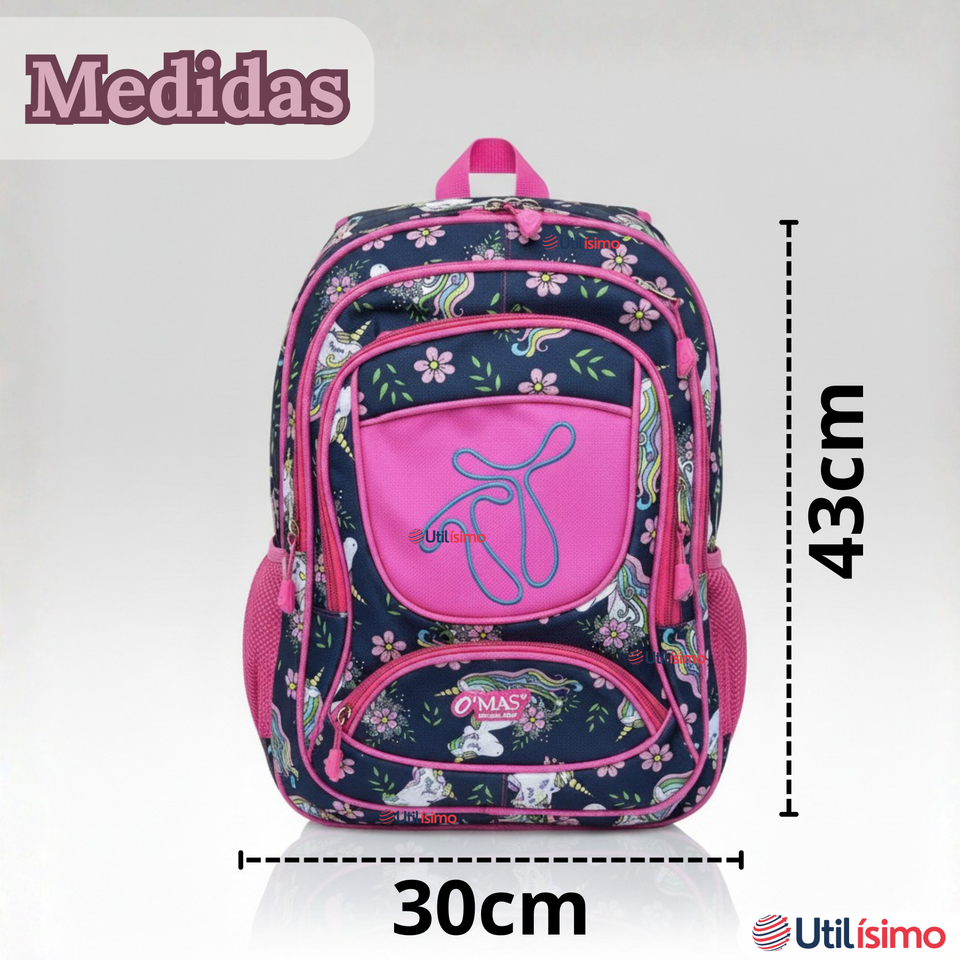 Mochila Escolar Con Estuche 43cm Tela Oxford Impermeable Niña