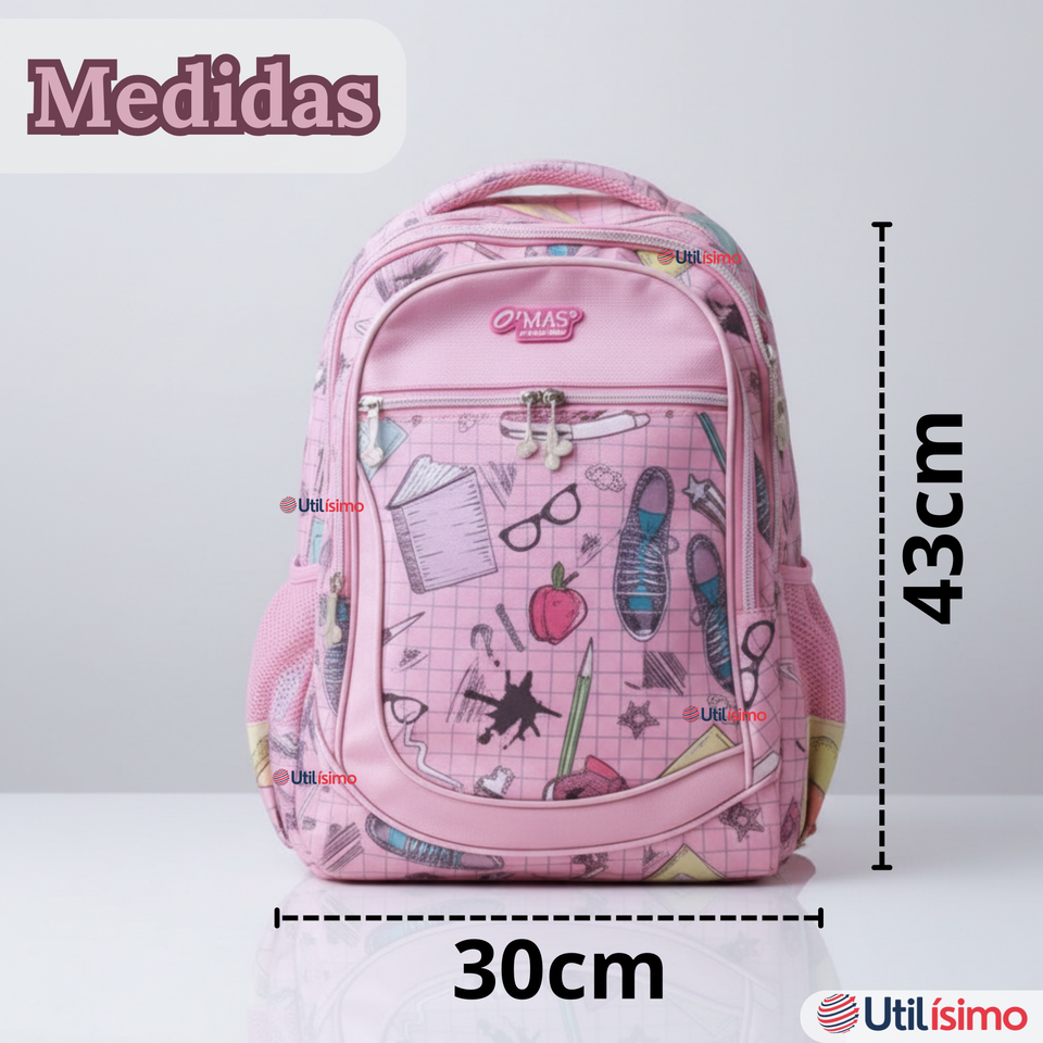 Mochila Escolar Con Estuche 43cm Tela Oxford Impermeable Niña