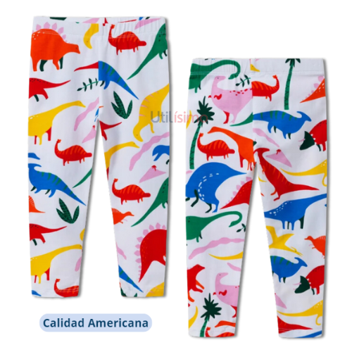 Calzas Niña Dinosaurios De Colores Blanco Jump Kids 100% Algodón