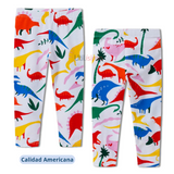 Calzas Niña Dinosaurios De Colores Blanco Jump Kids 100% Algodón