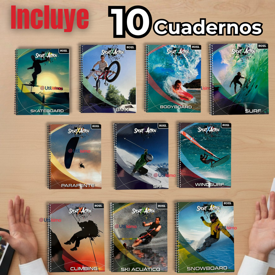 Pack 10 Cuadernos Universitario SportX Action Ross 7mm 100 hojas Diseños Surtidos