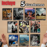 Pack 5 Cuadernos Universitario Animal & Places Ross 7mm 100 hojas Diseños Surtidos