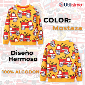 Polerón Algodón Cuello Redondo Niño Mostaza Bomberos