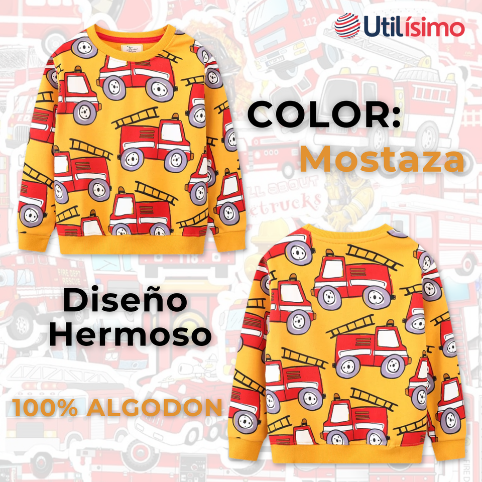 Polerón Algodón Cuello Redondo Niño Mostaza Bomberos