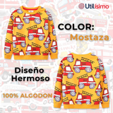 Polerón Algodón Cuello Redondo Niño Mostaza Bomberos