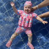 Traje de Baño Flotador Enterito Con Gorro Niña 2 Piezas 9 a 36 Meses Pink Sea
