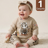 Conjunto 2 Piezas Polerón y Buzo 100% Algodón Tedmimak Bebé Niña Cat Print