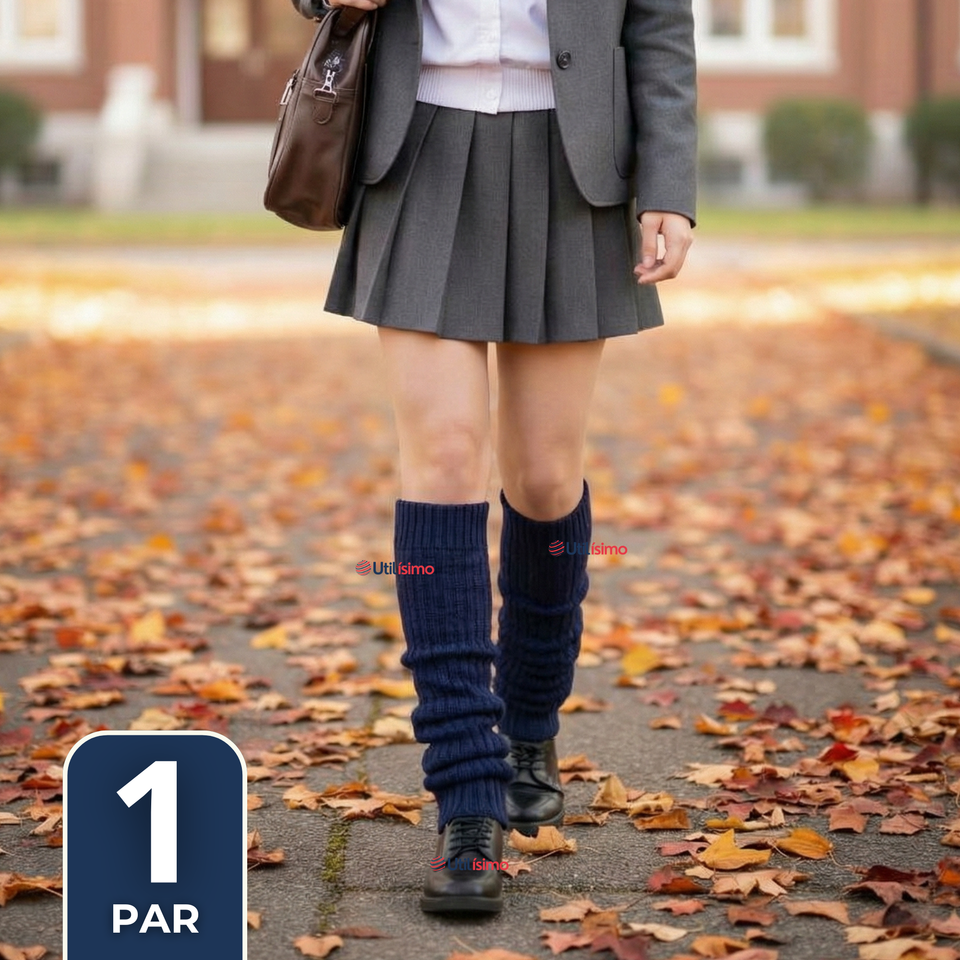 Polainas Escolares 1 Par  Invierno Abrigadoras Niña Azul Acrílico
