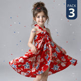 Pack 3 Pareos Pascuense Niña Hawaiano Rojo Danza Fiestas Patrias