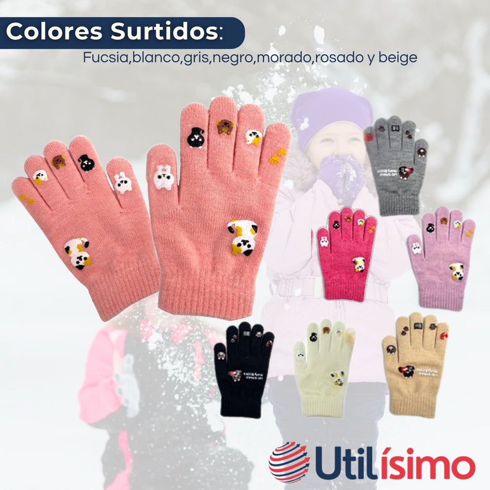 Guantes 16cm Lana Acrílica Niña Estampado Gato Colores Surtidos