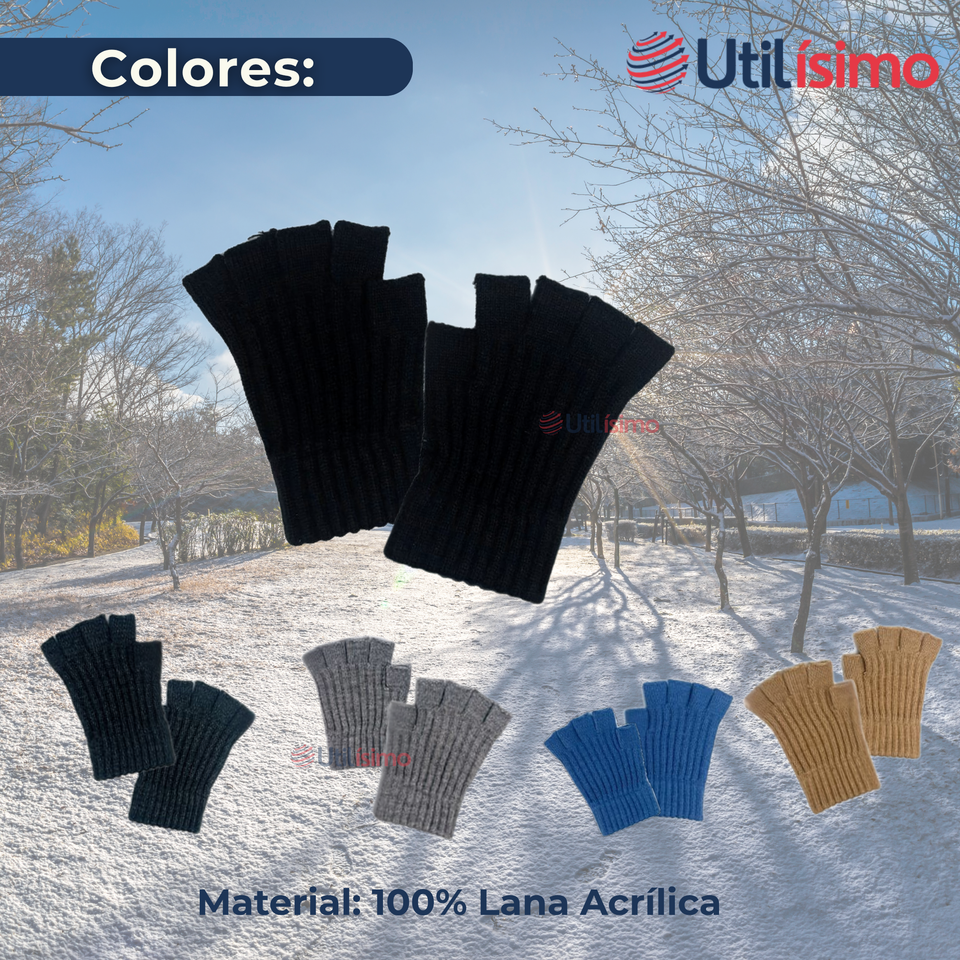 Guantes 16CM Medio Dedo Niños Lana Acrílica Acanalada colores surtidos