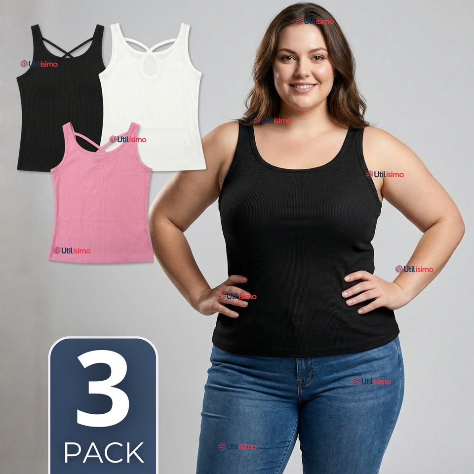 Pack 3 Camisetas Poleras 100% Algodón Básicas Lisa Con Espalda Cruzada Mujer Colores Surtidos Peto