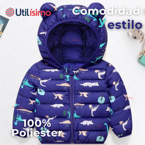Parka Térmica Con Capucha Y Orejitas Estampado Dinosaurio Niño