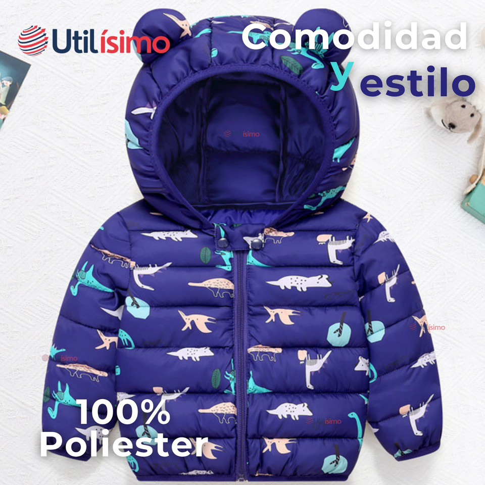 Parka Térmica Con Capucha Y Orejitas Estampado Dinosaurio Niño