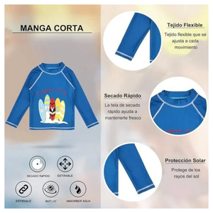 Traje De Baño Manga Larga Niño Jump Kids Tiburón Divertido
