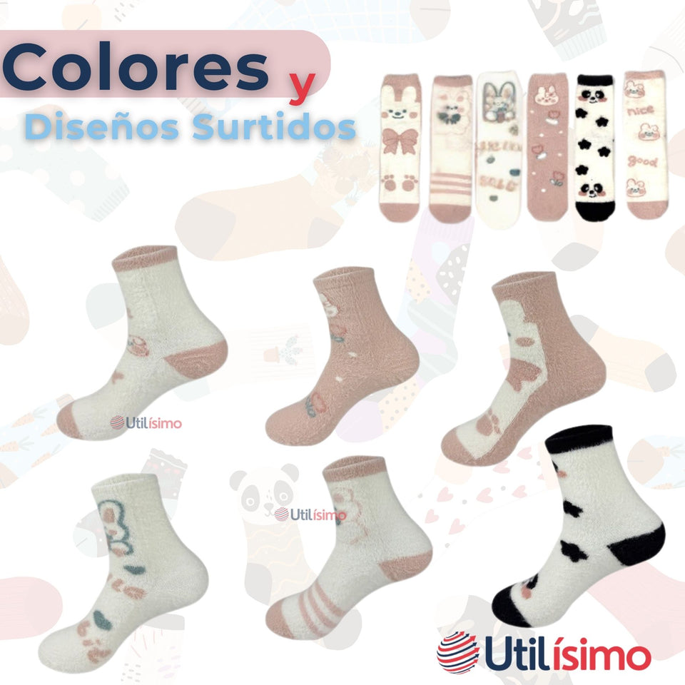 Pack 3 Pares Calcetines Terciopelo de Visón Mujer Diseños Surtidos Algodón