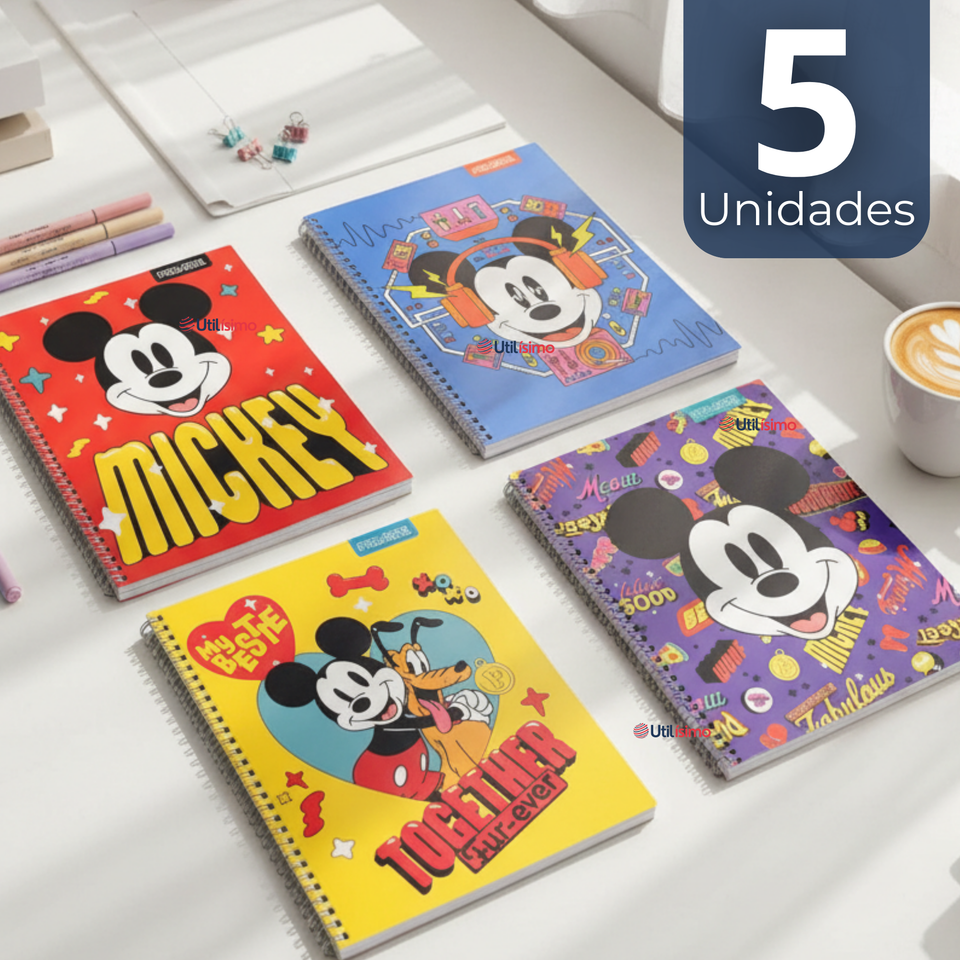 Pack 5 Cuadernos Universitarios Mickey Mouse Proarte 7mm 100 Hojas Diseños Surtidos