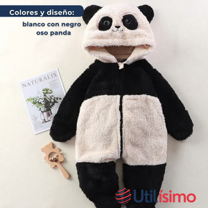 Enterito Panda con Capucha bebe Polar Blanco y Negro