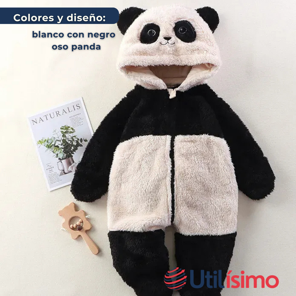 Enterito Panda con Capucha bebe Polar Blanco y Negro