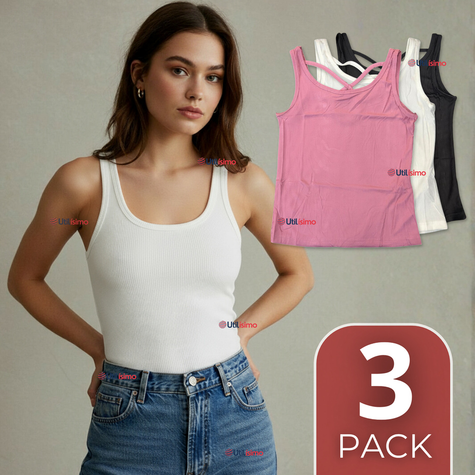 Pack 3 Camisetas Poleras 100% Algodón Básicas Lisa Con Espalda Cruzada Mujer Colores Surtidos Peto