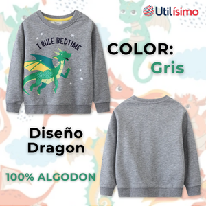 Polerón Algodón Cuello Redondo Niño Gris Dragon