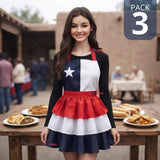 Pack 3 Delantales Diseño Tricolor Con Vuelos Mujer Fiestas Patria