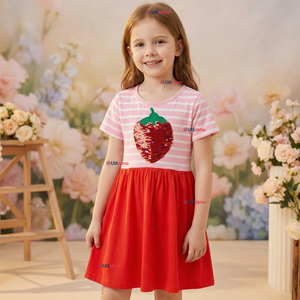 Vestido Manga Corta Casual Rosado Fresa Verano Niña 2 a 7 años